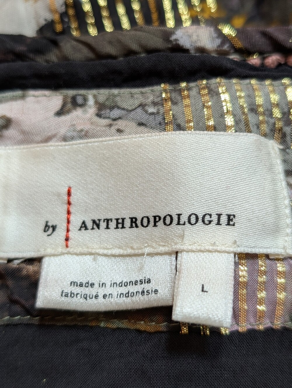 Anthropologie Blair Shimmer Maxi Dress L Gold Metallic Abstract Print Lined - Picture 10 of 14